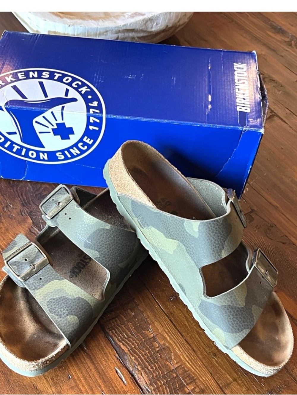 Birkenstock Arizona Soft Footbed Sandals - Desert Soil Camo Green Size 40